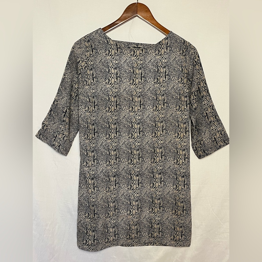 Preowned Veronica M Women’s Python Print Dress with 3/4 Sleeves - Beige Blue - S